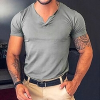T shirt Tee Homme Couleur unie Col en V Manches Courtes Plein Air Décontractée du"idien Standard Mélange de Coton basique Mode Classique miniinthebox