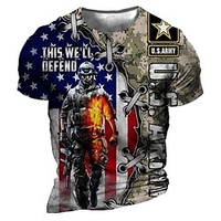 T shirt Tee Homme Unisexe 3D effet Graphic Humain Drapeau américain Col Ras du Cou Imprimer Manches Courtes Plein Air du"idien Vacances Standard Polyester Design Décontractée Rétro Vintage / Eté miniinthebox