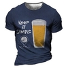 T shirt Tee Homme Unisexe 3D effet Graphic Verre de vin Col Ras du Cou Imprimer Manches Courtes Plein Air du"idien Vacances Standard Polyester Design Décontractée Grand et grand / Eté miniinthebox
