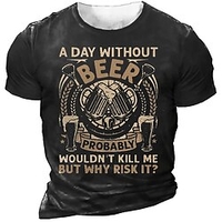 T shirt Tee Homme Unisexe 3D effet Graphic Verre de vin Lettre Col Ras du Cou Imprimer Manches Courtes Plein Air du"idien Vacances Standard Polyester Design Décontractée Rétro Vintage / Eté miniinthebox