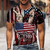 T shirt Tee Homme Unisexe 3D effet Imprimés Photos Aigle Drapeau National Col Ras du Cou Imprimer Manches Courtes Plein Air du"idien Vacances Standard Polyester Design Décontractée Grand et grand miniinthebox