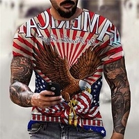T shirt Tee Homme Unisexe 3D effet Imprimés Photos Aigle Drapeau National Col Ras du Cou Imprimer Manches Courtes Plein Air du"idien Vacances Standard Polyester Design Décontractée Grand et grand miniinthebox