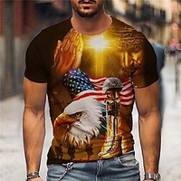 T shirt Tee Homme Unisexe 3D effet Imprimés Photos Aigle Drapeau National Col Ras du Cou Imprimer Manches Courtes Plein Air du"idien Vacances Standard Polyester Design Décontractée Grand et grand miniinthebox