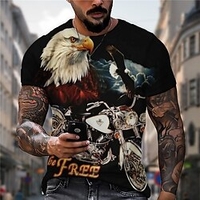 T shirt Tee Homme Unisexe 3D effet Imprimés Photos Aigle Moto Col Ras du Cou Imprimer Manches Courtes Plein Air du"idien Vacances Standard Polyester Décontractée Designer Grand et grand miniinthebox