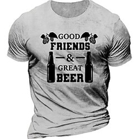 T shirt Tee Homme Unisexe 3D effet Imprimés Photos Bière Lettre Col Ras du Cou Imprimer Manches Courtes Plein Air du"idien Vacances Standard Polyester Décontractée Rétro Vintage Designer miniinthebox