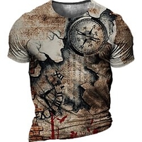 T shirt Tee Homme Unisexe 3D effet Imprimés Photos Boussole Col Ras du Cou Imprimer Manches Courtes Plein Air du"idien Vacances Standard Polyester Décontractée Rétro Vintage Designer miniinthebox