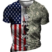 T shirt Tee Homme Unisexe 3D effet Imprimés Photos camouflage Drapeau National Col Ras du Cou Imprimer Manches Courtes Plein Air du"idien Vacances Standard Polyester Décontractée Rétro Vintage miniinthebox