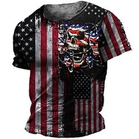 T shirt Tee Homme Unisexe 3D effet Imprimés Photos Crânes Drapeau National Col Ras du Cou Imprimer Manches Courtes Plein Air du"idien Vacances Standard Polyester Décontractée Designer Grand et miniinthebox