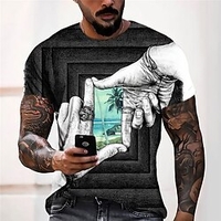 T shirt Tee Homme Unisexe 3D effet Imprimés Photos mains Col Ras du Cou Imprimer Manches Courtes Plein Air du"idien Vacances Standard Polyester Décontractée Designer Grand et grand miniinthebox