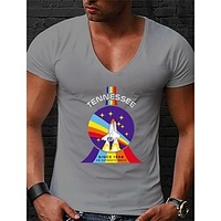T shirt Tee Homme Unisexe Estampage à chaud Imprimés Photos Lettre Normal Col en V 1 pc Imprimer Manches Courtes Plein Air Décontractée du"idien Standard Mélange de Coton simple basique miniinthebox