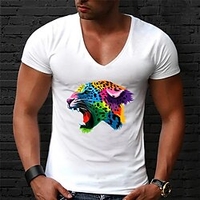 T shirt Tee Homme Unisexe Estampage à chaud Motif Guépard Lettre Normal Col en V 1 pc Imprimer Manches Courtes Plein Air Décontractée du"idien Standard Mélange de Coton simple basique Décontractée miniinthebox