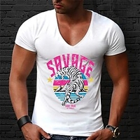 T shirt Tee Homme Unisexe Estampage à chaud tigre Lettre Normal Col en V 1 pc Imprimer Manches Courtes Plein Air Décontractée du"idien Standard Mélange de Coton simple basique Décontractée miniinthebox