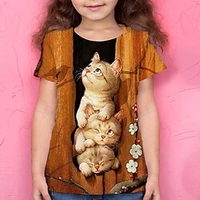 T-shirt Tee-shirts Fille Enfants Manches Courtes Chat 3D effet Chat Animal Imprimer Vert Enfants Hauts Eté Actif Ecole Usage"idien Standard 4-12 ans miniinthebox