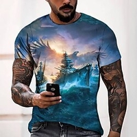 Tee T shirt Tee Homme 3D effet Graphic Normal Col Rond Impression 3D Manches Courtes Décontractée du"idien Fin de semaine Standard Polyester Mode Designer Frais miniinthebox