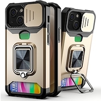téléphone Coque Pour Apple Coque Arriere iPhone 13 Pro Max 12 11 SE 2022 X XR XS Max 8 7 Coque Anti-Chocs Avec Support Emplacements pour porte-cartes Couleur Pleine PC Métal miniinthebox