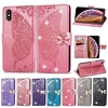 téléphone Coque Pour Apple Coque Intégrale Étui en cuir Wallet iPhone 14 Pro Max Plus 13 12 11 Mini X XR XS 8 7 Portefeuille Porte Carte Strass Couleur unie Papillon Dur faux cuir miniinthebox
