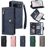 téléphone Coque Pour Google Wallet Pixel 7 Pro Pixel 6 fermeture Éclair avec dragonne Emplacements pour porte-cartes Couleur Pleine TPU faux cuir miniinthebox