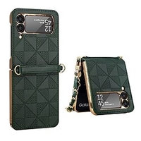 téléphone Coque Pour Samsung Galaxy Coque Intégrale Z Flip 3 Antichoc Etanche à la Poussière avec sangle de téléphone Couleur Pleine Formes Géométriques Cuir véritable PC miniinthebox