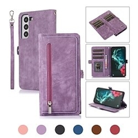 téléphone Coque Pour Samsung Galaxy Wallet A33 S22 Ultra Plus S21 FE S20 Note 10 fermeture Éclair avec dragonne Emplacements pour porte-cartes Couleur Pleine faux cuir miniinthebox