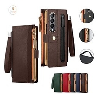 téléphone Coque Pour Samsung Galaxy Wallet Z Fold 4 Coque Anti-Chocs fermeture Éclair Protection complète du corps Couleur Pleine TPU faux cuir miniinthebox
