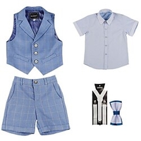 Veste de Costume Ensemble de Vêtements Garçon Enfants 5 Pièces Manches Courtes Bleu Tartan Polyester Occasion spéciale Grande occasion Doux 3-13 ans miniinthebox