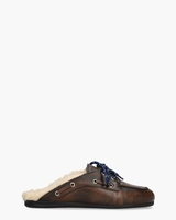 Boat Loafer Mule Fur Donkerbruin Damesslippers