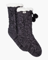 Pom Pom Fleece Lined Crew Sock Donkergrijs Damessokken