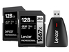 2x Lexar 128 GB SDXC + Kaartlezer