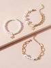 3Pcs Faux Pearl Butterfly Pendant Bracelet Set