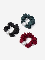 3Pcs Faux Pearl Design Solid Color Scrunchies