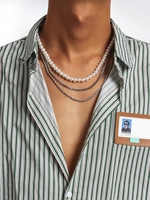 3Pcs Faux Pearl Twisted Chain Layered Necklaces