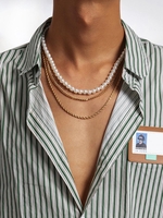3Pcs Faux Pearl Twisted Chain Layered Necklaces