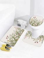 3Pcs Flower Pattern Toilet Mat Set