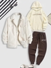 3Pcs Fluffy Polar Fleece Embroidery Letter Pants Outfits Light coffee
