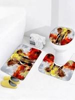 3Pcs Golden Elephant Painting Pattern Toilet Mat Set