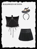 3Pcs Halloween Costume Chains Corset-style Rivet Micro Pleated Skirt Outfit Black