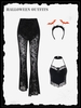 3Pcs Halloween Costume Mesh See Lace Bowknot Pants Outfit Black