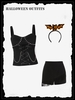 3Pcs Halloween Rivet Chain Fringed Top Shorts Outfits Black