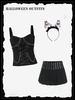 3Pcs Halloween Rivet Chain Top Skirt Outfits Black