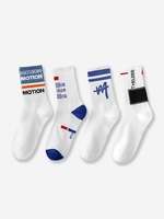4 Pairs Of Letter Stripe Cotton Socks (Random Color)