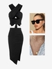 4 PCS Criss Cross Wrap Crop Top Skirt Date Night Outfits Black
