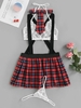 4 Pieces Plaid Graphic Choker Prep School Lingerie Costume L Red