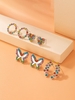4Pairs Colored Rhinestone Heart Circle Butterfly Shaped Stud Earrings Set