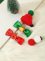 4Pcs Christmas Bow Elk Hat Pompom Decor Hair Clip