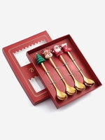 4Pcs Christmas Tree Elk Socks Snowman Santa Claus Design Spoon