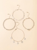 4Pcs Circle Pendant Heart Shell Chain Anklets