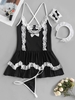 4Pcs Lace Insert Bowknot Lingerie Maid Costume Set Black