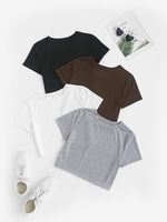 4pcs Plain Basic Cropped Tee Xs Deep coffee