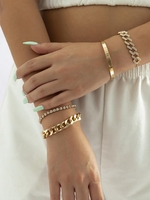 4Pcs Rhinestone Toggle Drawstring Cuff Chain Bracelets