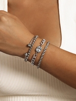 4Pcs Rhinestones Decor Chain Cuff Bracelets Set